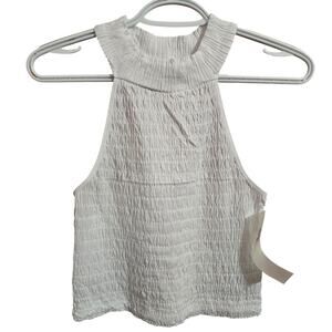 Mono B White Smocked Textured Sleeveless High Neck Tank Top Lightweight Medium